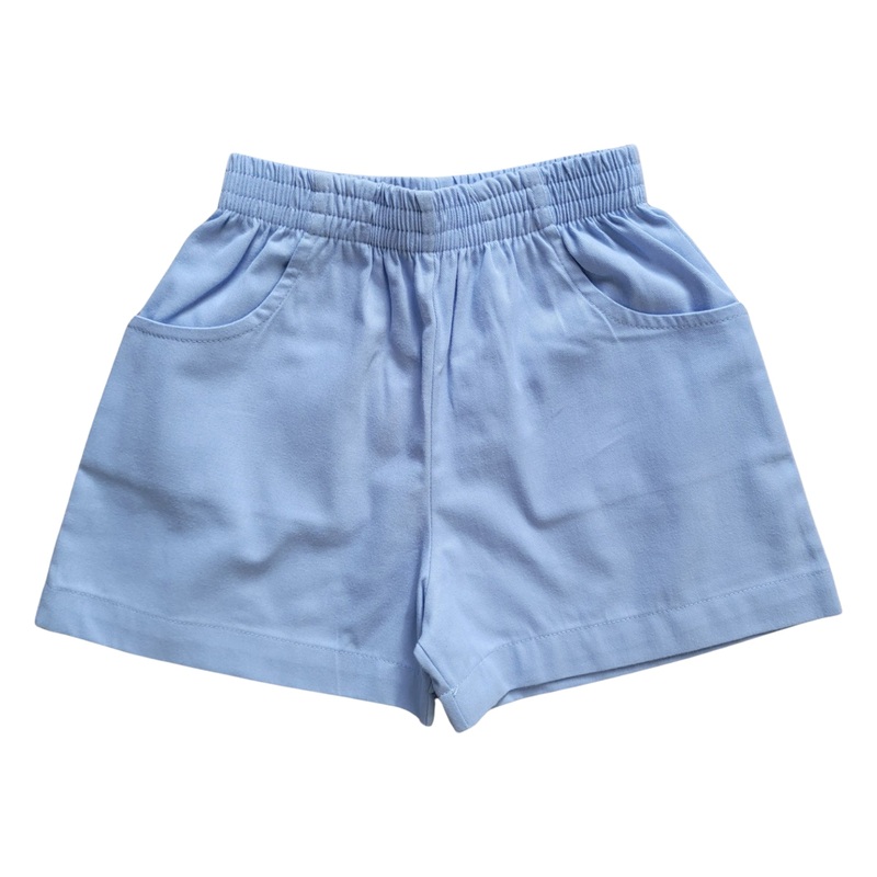 Boy’s Twill Shorts with Pockets, Sky Blue (Shorter Version)
