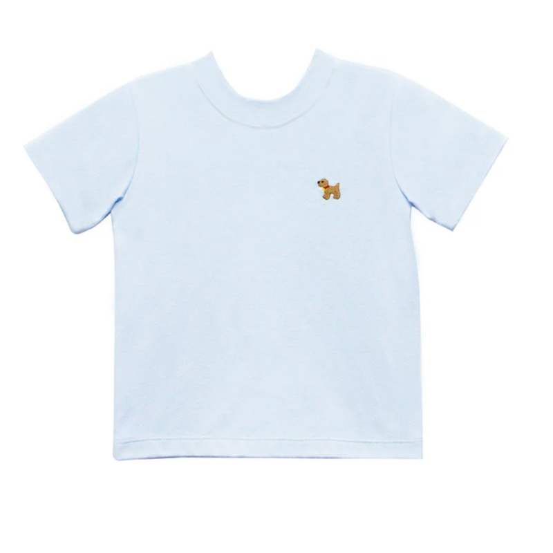 Dog Embroidered Harry’s Play Tee, Light Blue Knit
