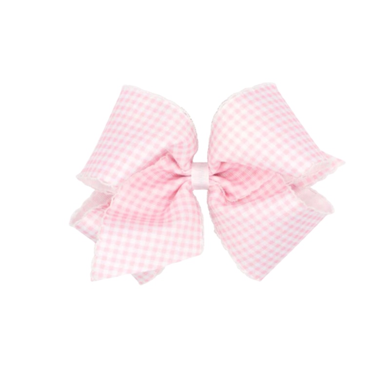 King Gingham Hair Bow, Pink and White
