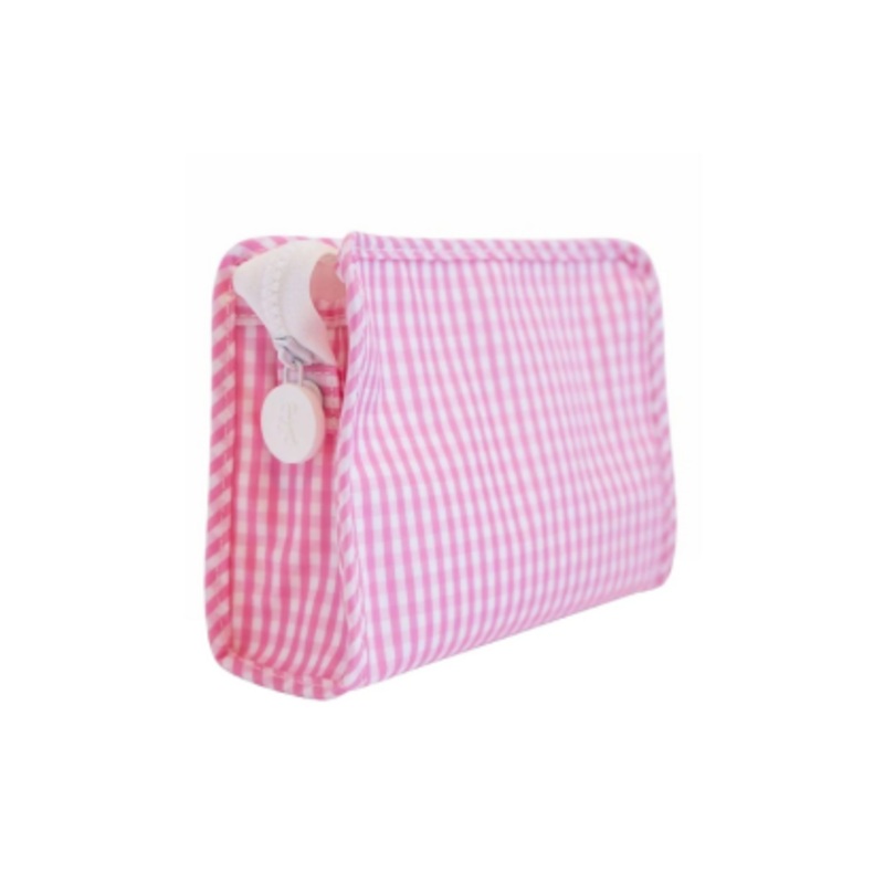 Small Roadie Zip Pouch, Gingham Pink