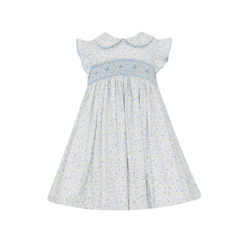 Amelia Blue Floral Print Smocked Dress