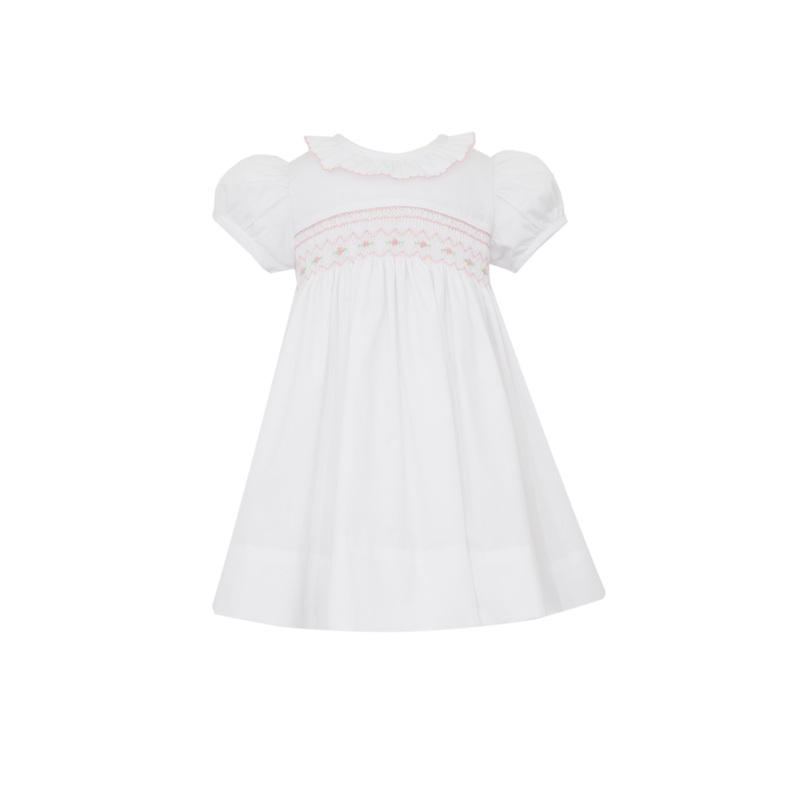 Bianca Smocked White Poplin Ruffle Collar Dress