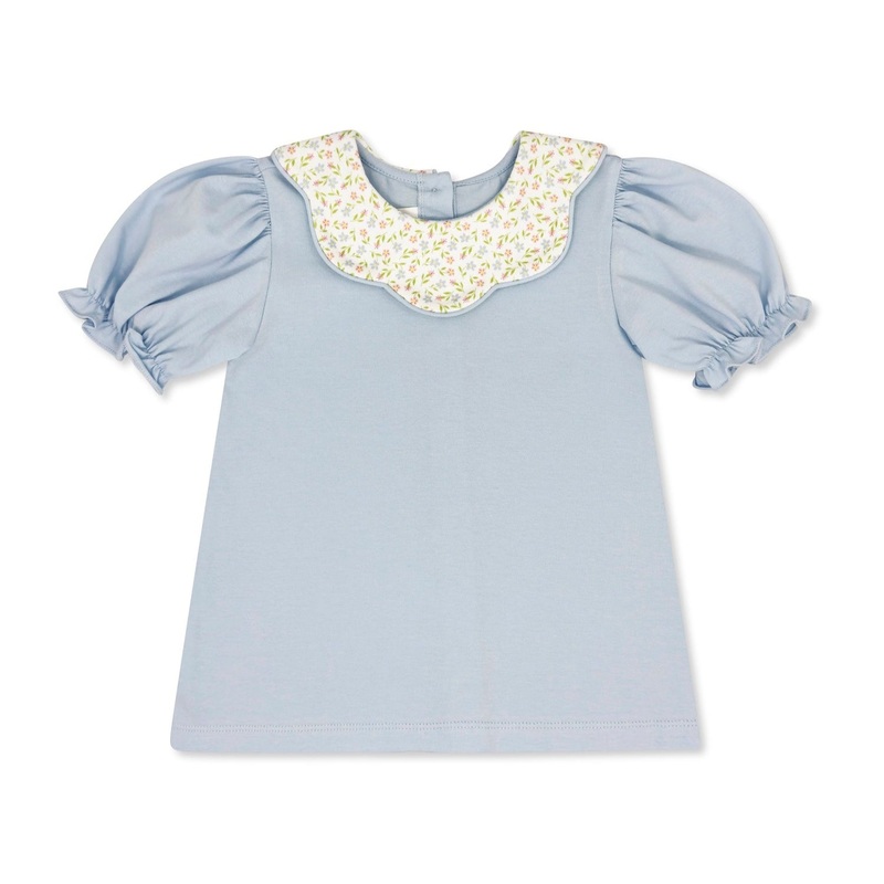 Blue Knit w/ Fairhope Floral Collar Scarlett Blouse