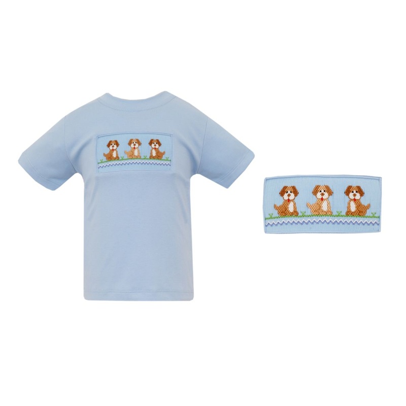 Boy’s Dogs Smocked Light Blue T-Shirt