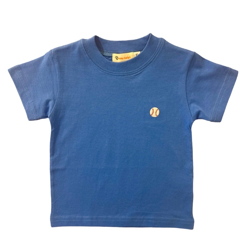 Boy’s Short Sleeve Baseball Embroidered Ocean Blue T-Shirt