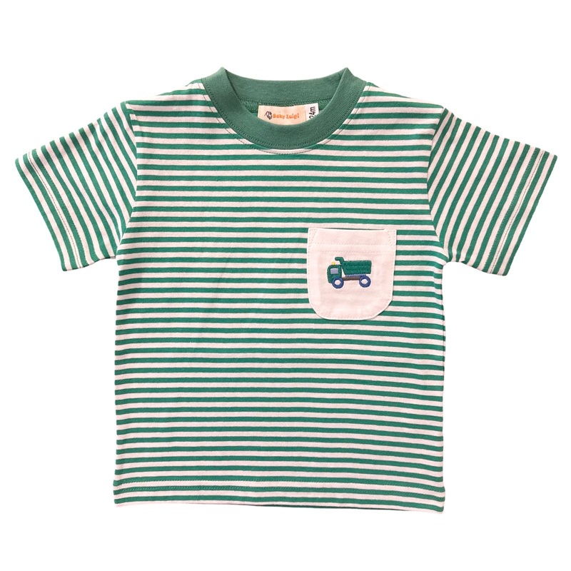 Boy’s Short Sleeve Mint Green Stripe T-Shirt with Dumptruck Pocket
