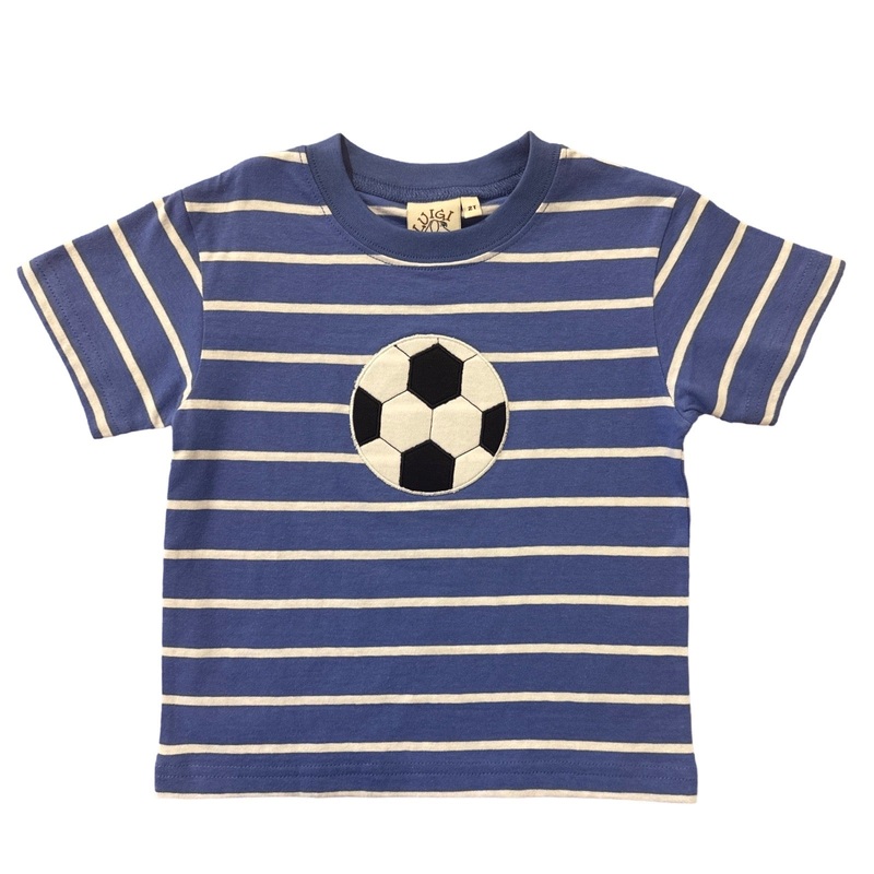 Boy’s Short Sleeve Striped Chambray T-Shirt with Soccer Applique
