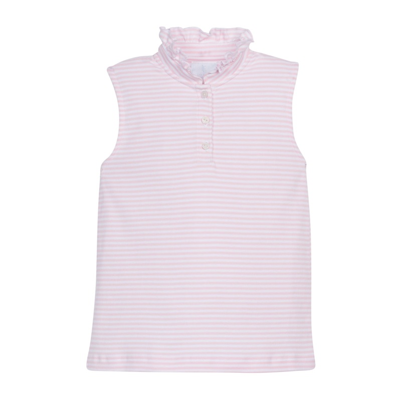 Girl’s Sleeveless Hastings Polo, Light Pink Stripe