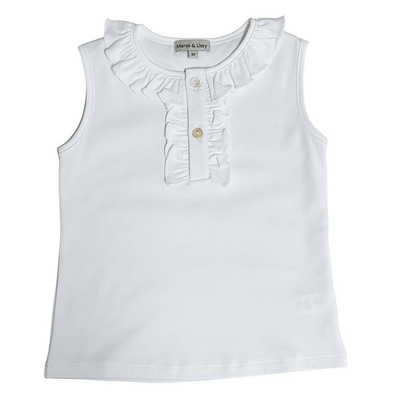 Girl’s White Ruffle Neck Sleeveless Top