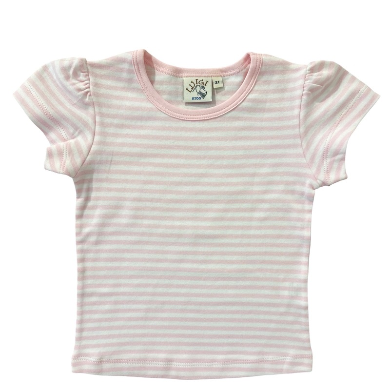 Girl Short Cap Sleeve T-Shirt, Light Pink Stripe