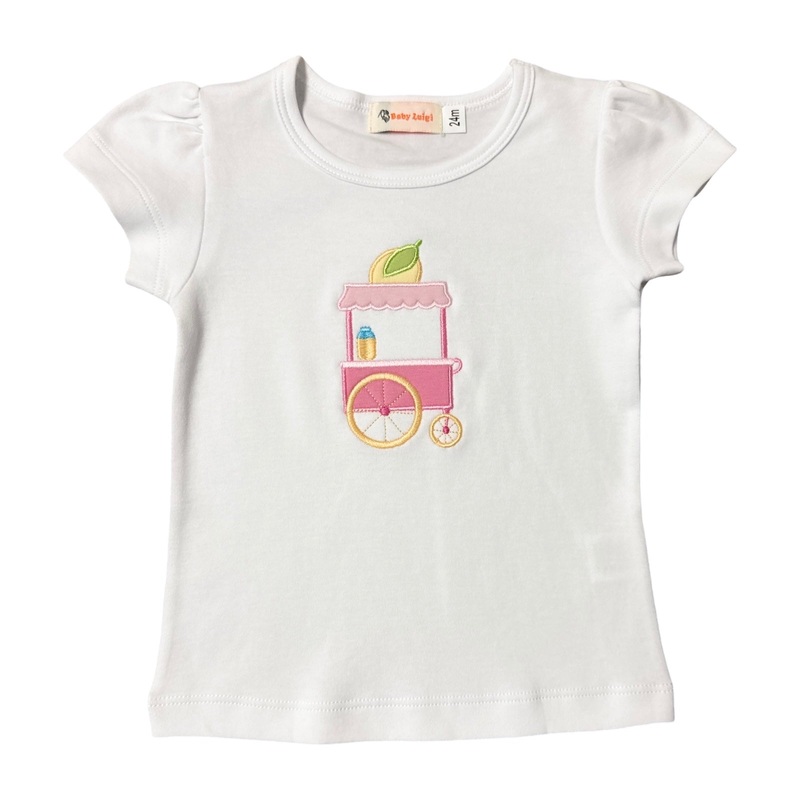 Girl Short Sleeve White T-Shirt, Lemonade Stand Applique