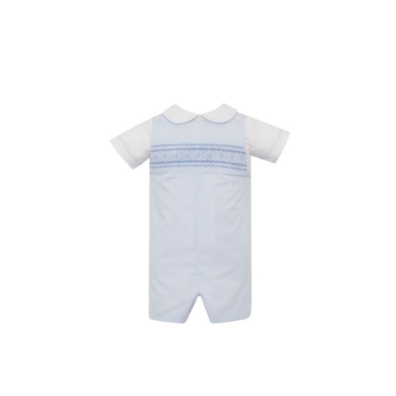 Light Blue Mini Gingham Smocked John John & Shirt Set