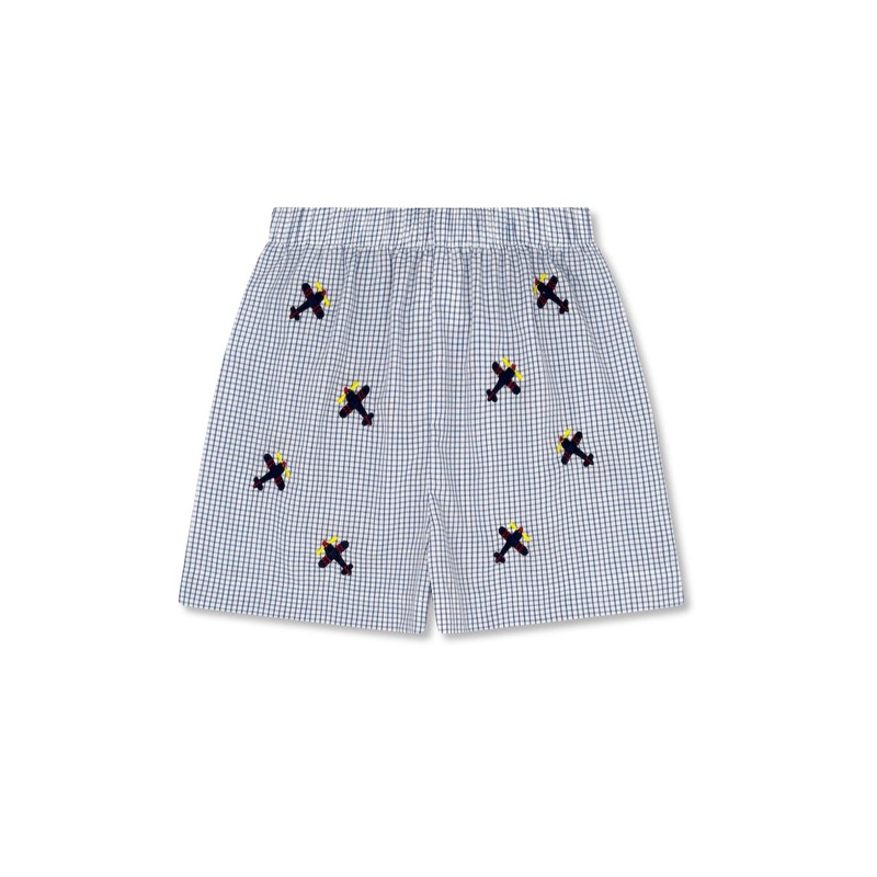 Navy Windowpane Airplane Embroidery Jackson Shorts