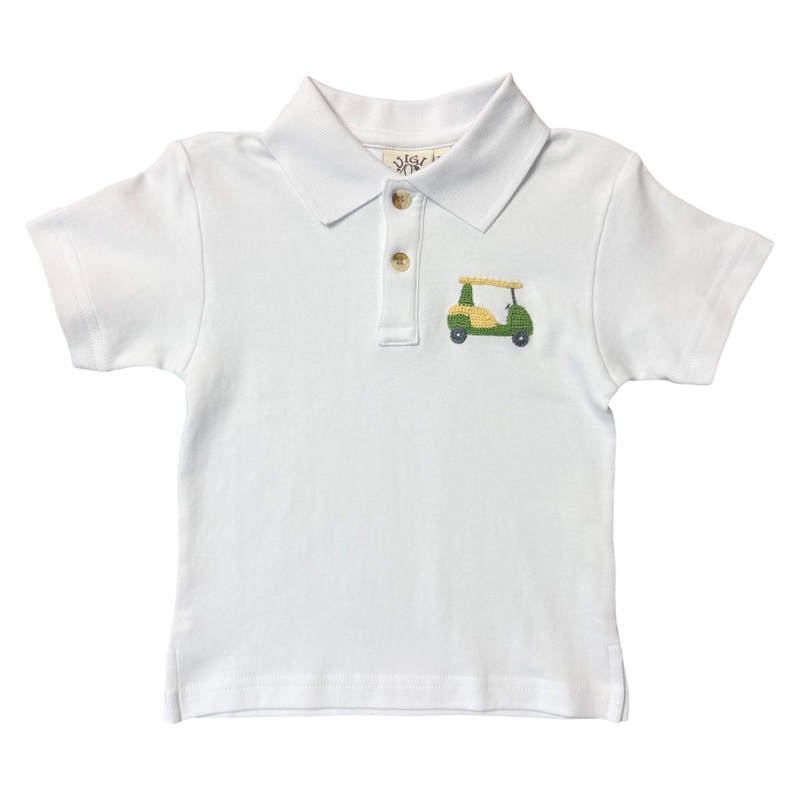 Short Sleeve Crochet Golf Cart White Polo Shirt