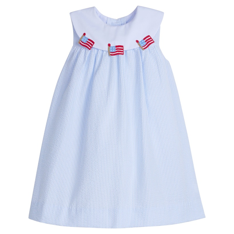 Bib Dress, Flags Light Blue Stripe Seersucker