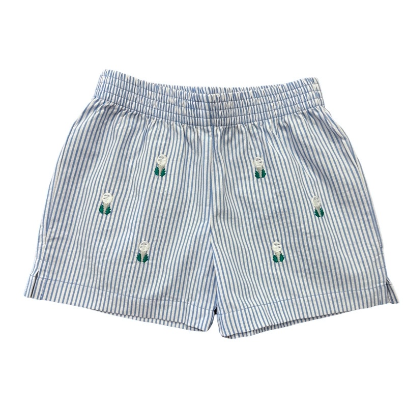 Boy’s Blue Stripe Shorts, Golf Tee All Over Embroidery