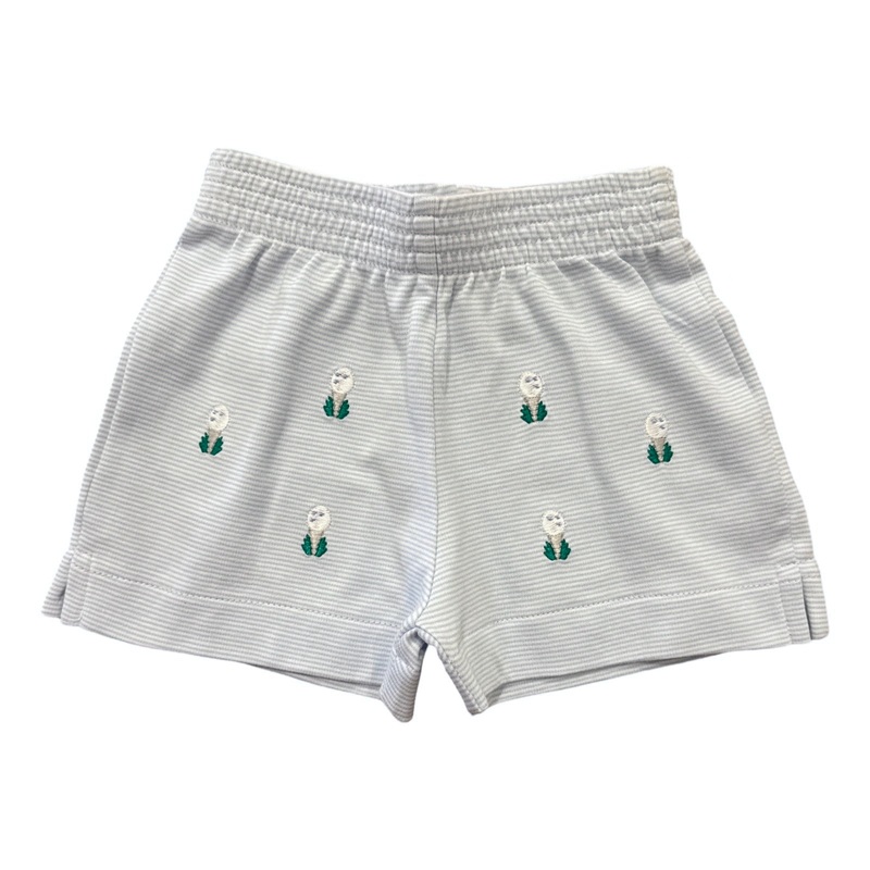 Boy’s Cotton Mini Blue Stripe Play Shorts, Golf Tee Embroidery