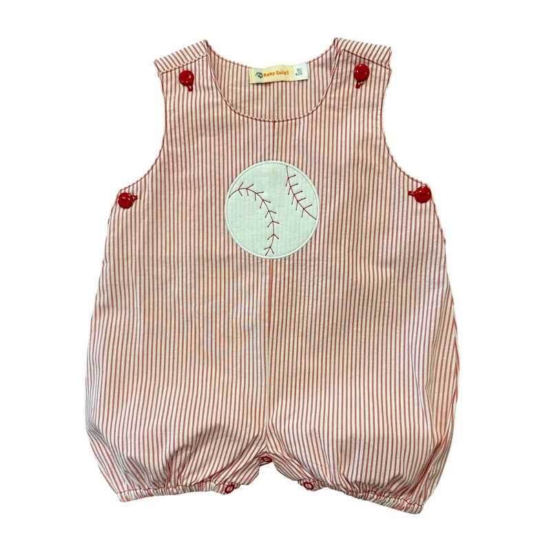 Boy’s Red Stripe Romper with Baseball Applique