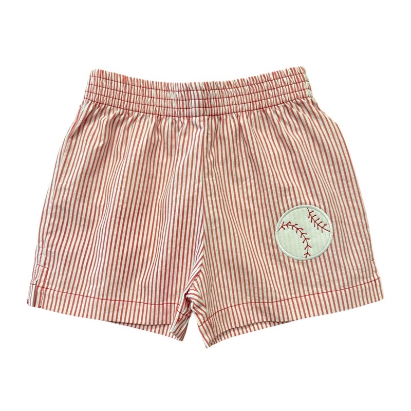 Boy’s Red Stripe Shorts, Baseball Applique