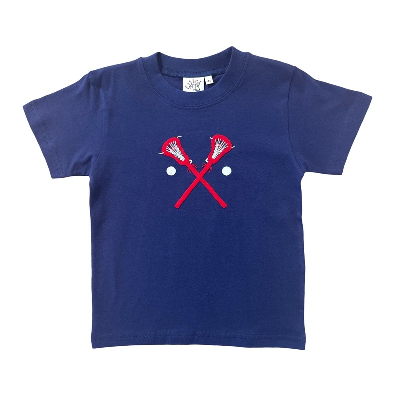 Boy’s Short Sleeve Dark Royal T-Shirt with  Lacrosse Applique