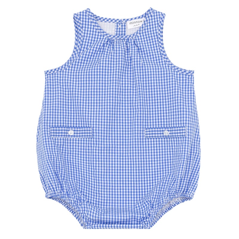 Boy Sky Blue Gingham Bubble Romper
