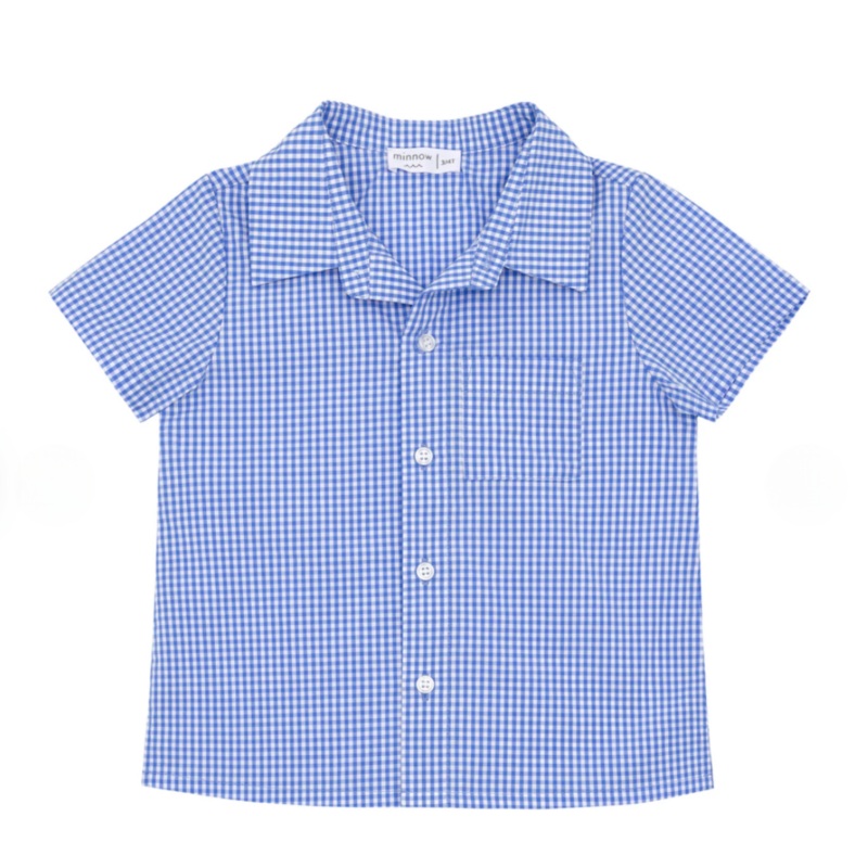 Boys Sky Blue Gingham Short Sleeve Button Down Shirt