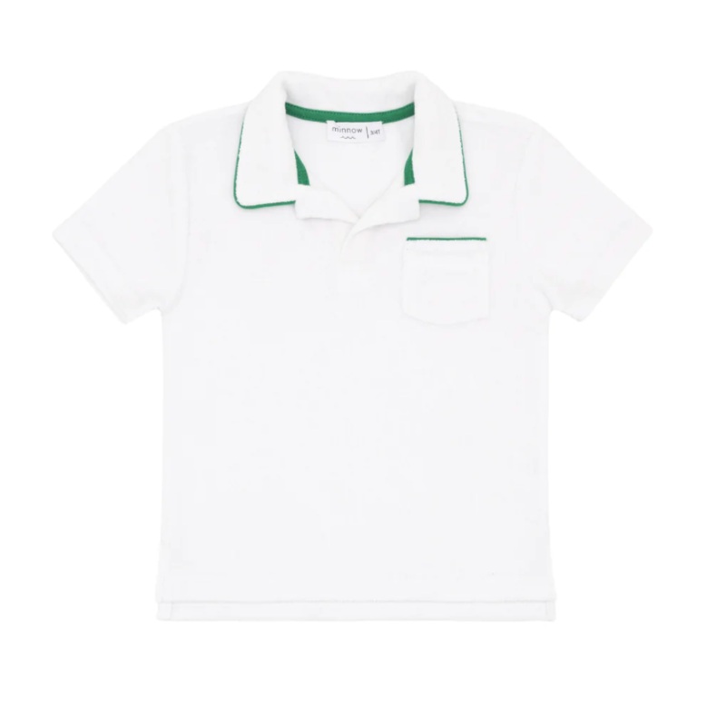 Boys White French Terry Polo with Bermuda Green Trim
