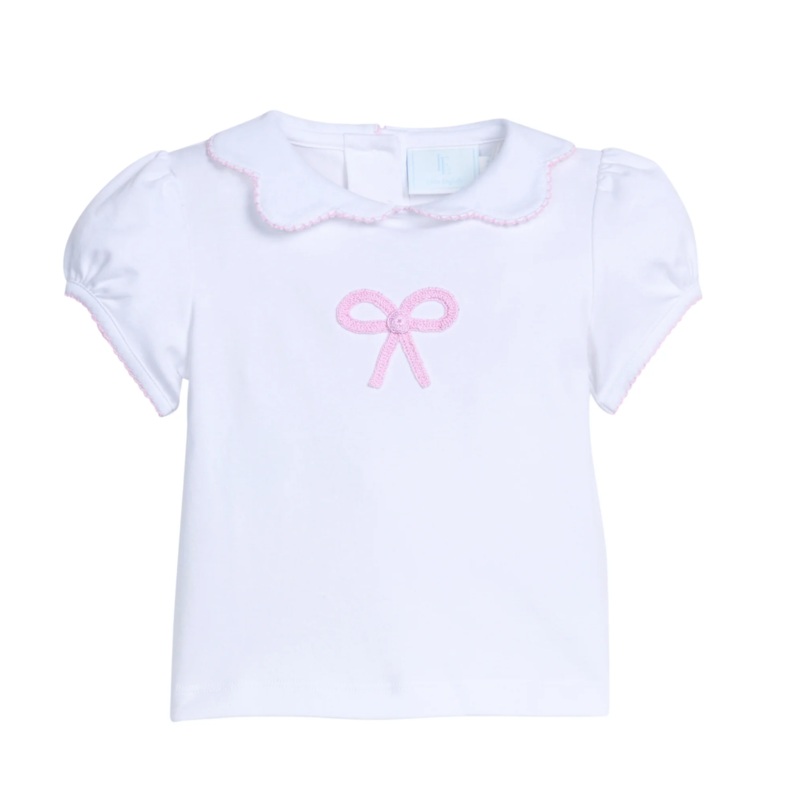 Crochet Peter Pan Blouse, Pink Bow