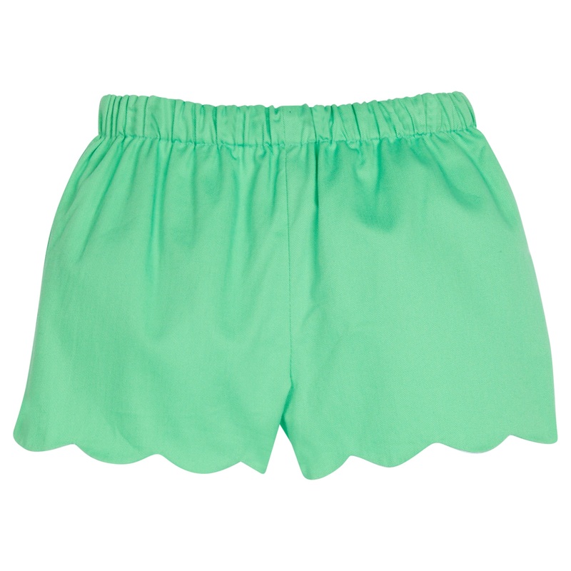 Girl’s Scallop Shorts, Green Twill