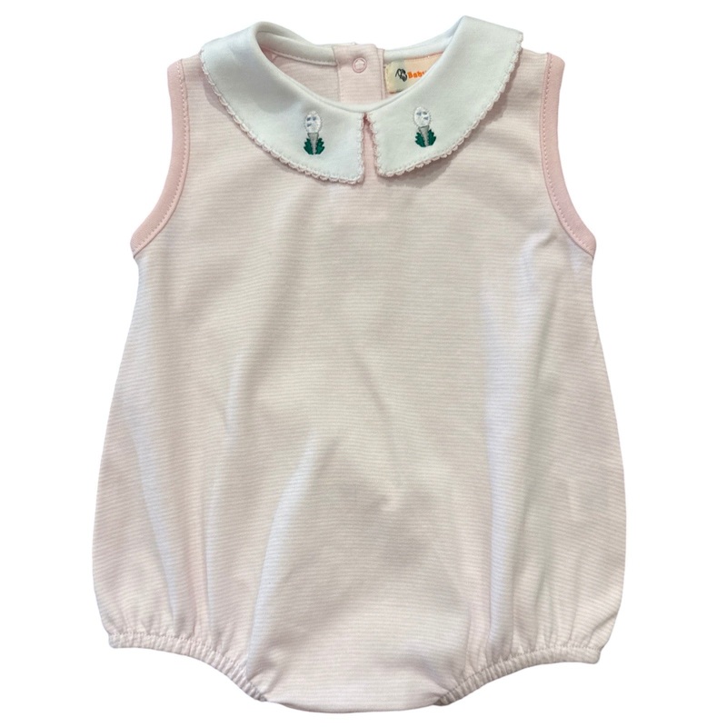 Girl’s Sleeveless Light Pink Stripe Bubble with Golf Collar