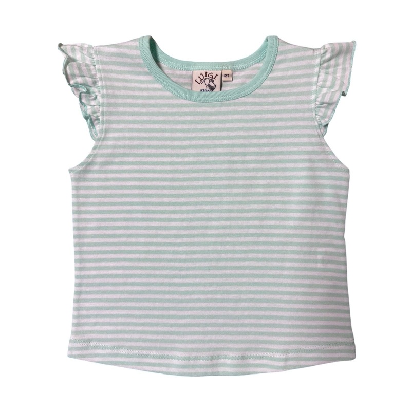 Girl Short Sleeve T-Shirt with Flutter, Seafoam Stripe