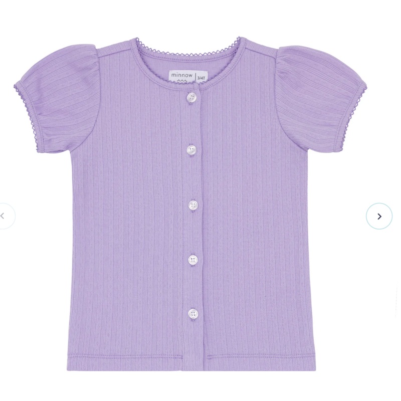 Girls Lavender Breeze Puff Sleeve Pointelle Shirt