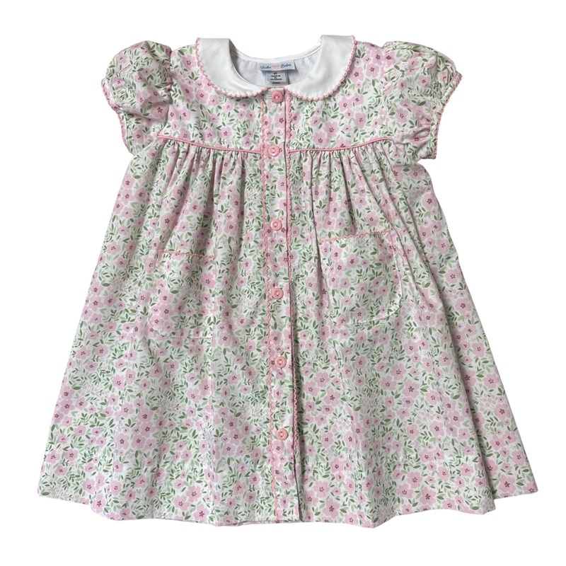 Grace Pink & Green Floral Print Short Sleeve Dress