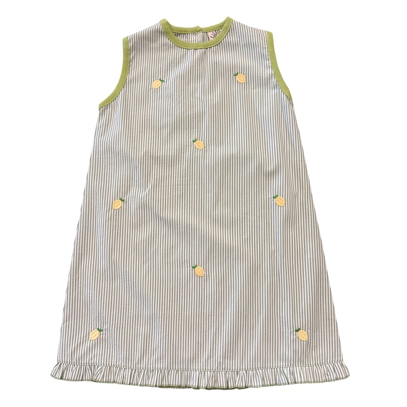 Green Stripe Dress with All Over Lemons, Kiddo