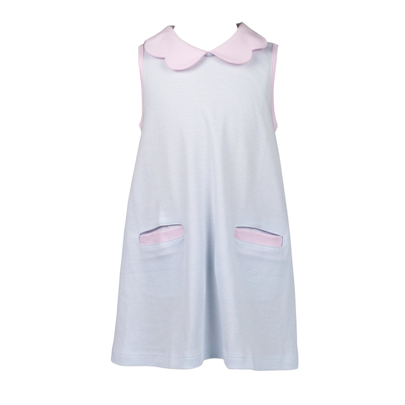 Light Blue Stripe Pink Scallop Dress