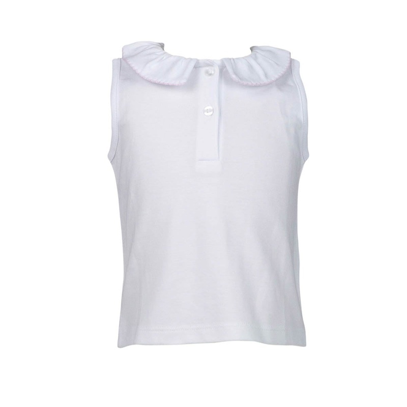 Pink Trim Ruffle Collar Sleeveless Shirt