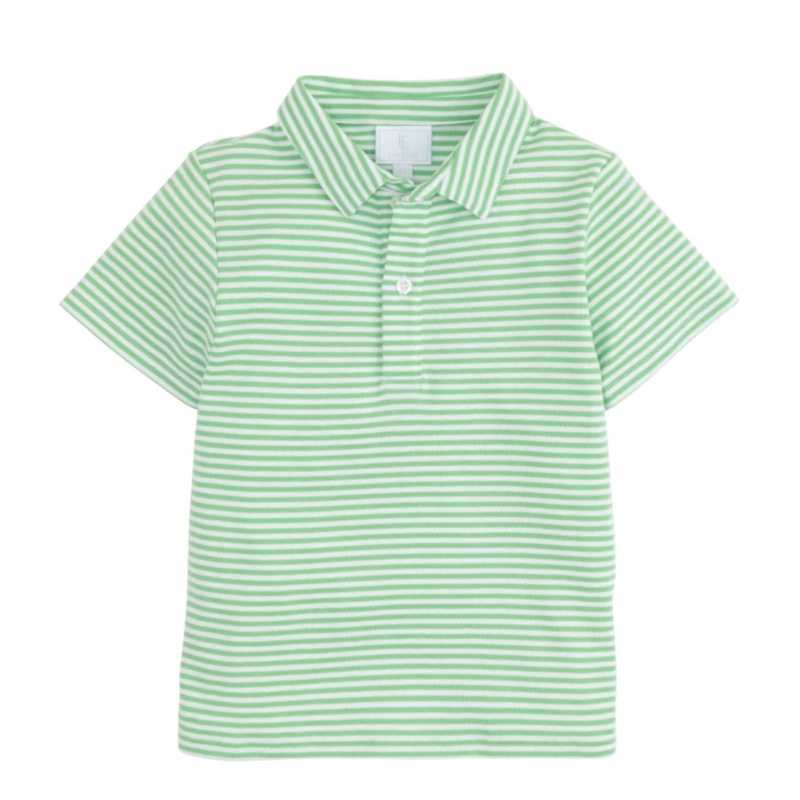 Short Sleeve Striped Polo Shirt, Green Stripe