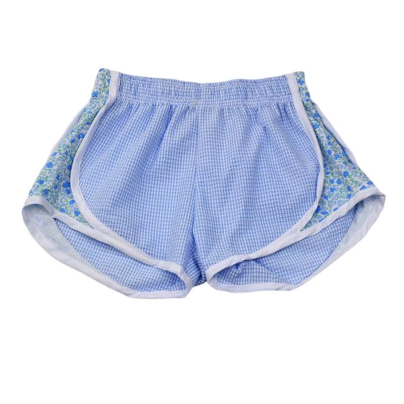 Athletic Shorts, Blue Check w/ Floral