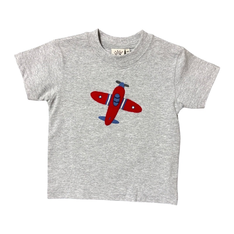 Boy Short Sleeve T-Shirt, Grey with Airplane