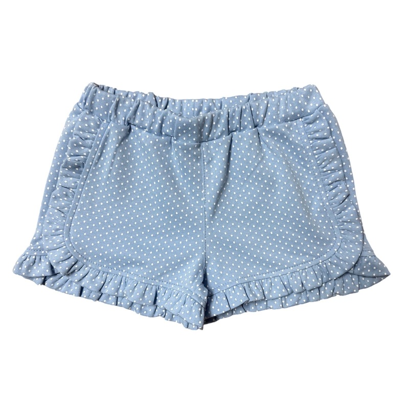 Girl Cotton Shorts with Round Ruffle, Blue Polka Dot