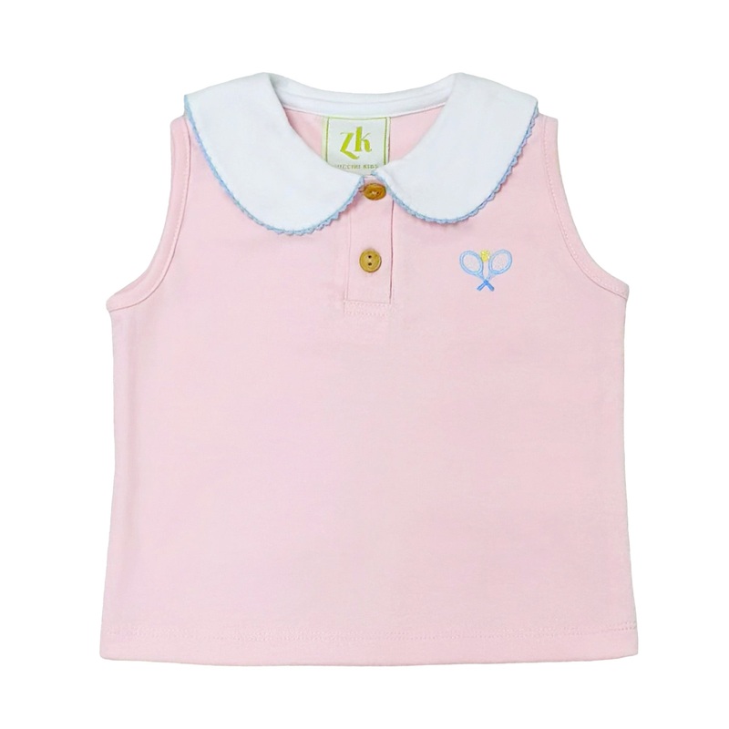 Girl’s Tennis Polo Sleeveless Top, Pink Knit
