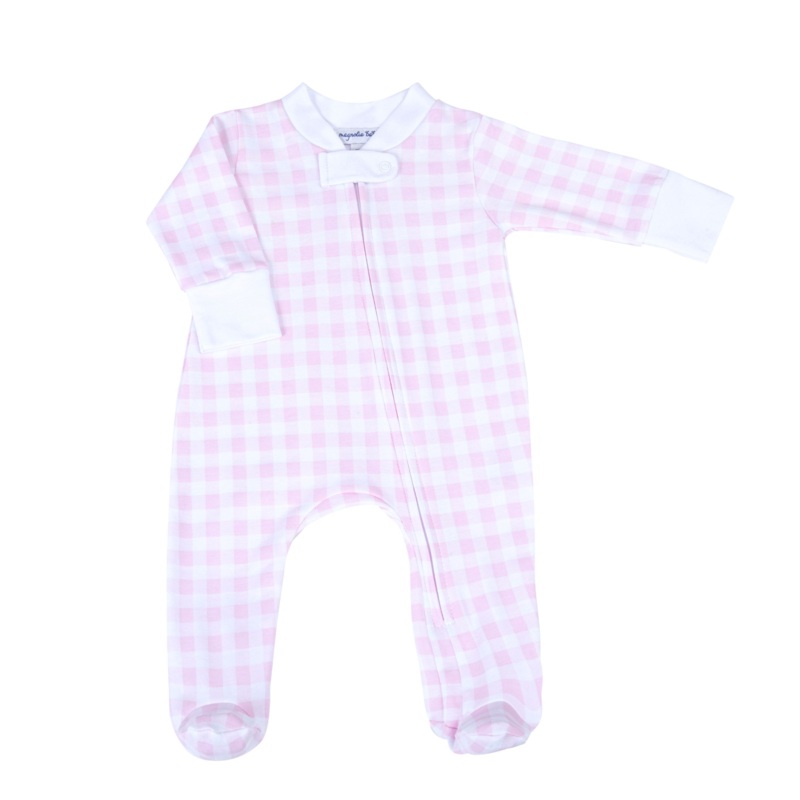 Pink Mini Checks S25 Zippered Girl Footie