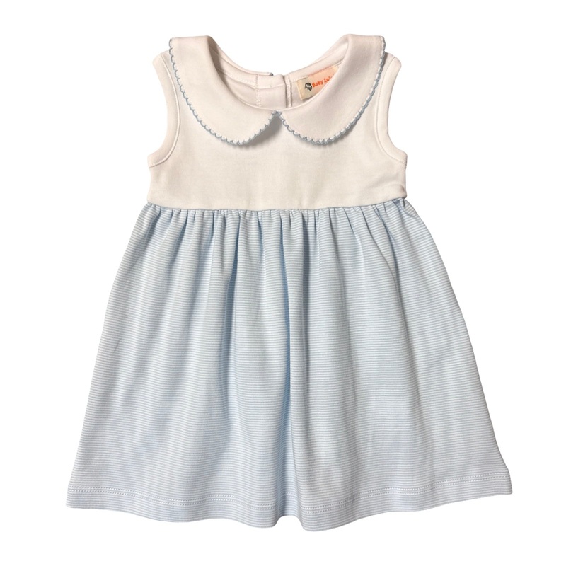 Sleeveless Collared Light Blue Mini Stripe Dress