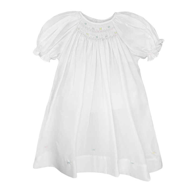 White Raglan Sleeve Pastel Floral Embroidered Hem Daygown