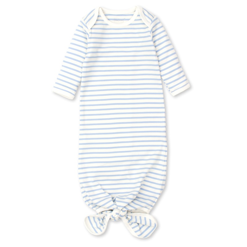 Basic Stripe Knotted Gown, White with Blue