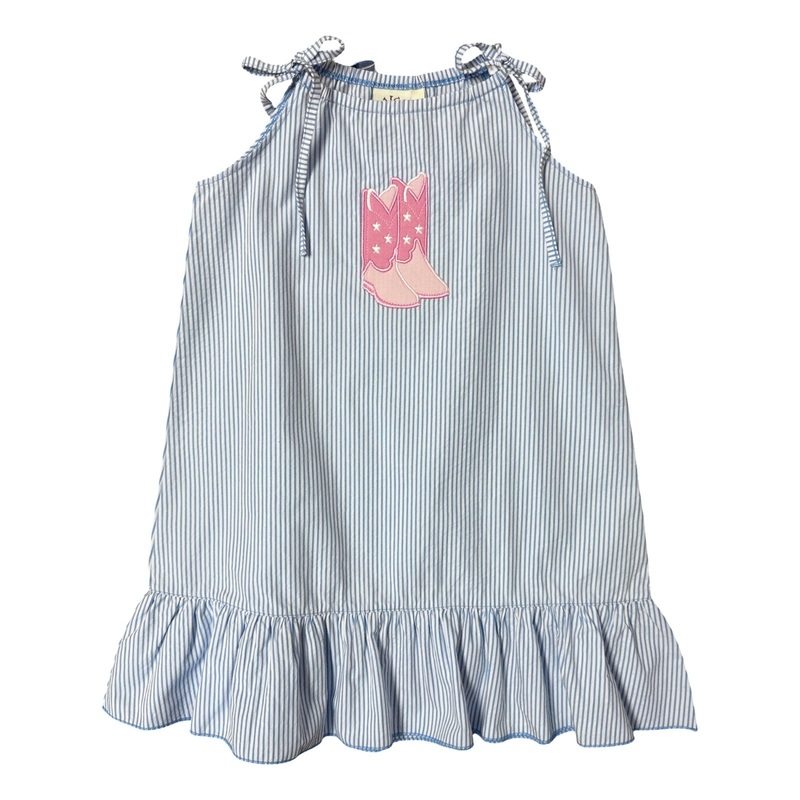 Blue Seersucker Sundress with Cowgirl Boots
