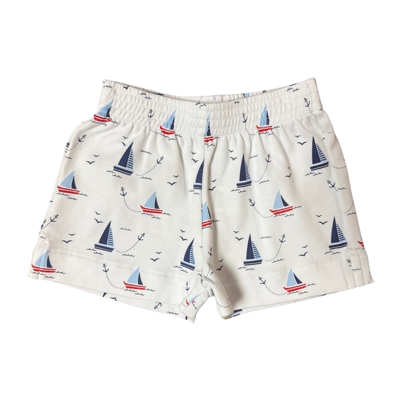 Boy’s Cotton Play Shorts, Sailboat Print (Shorter Version)