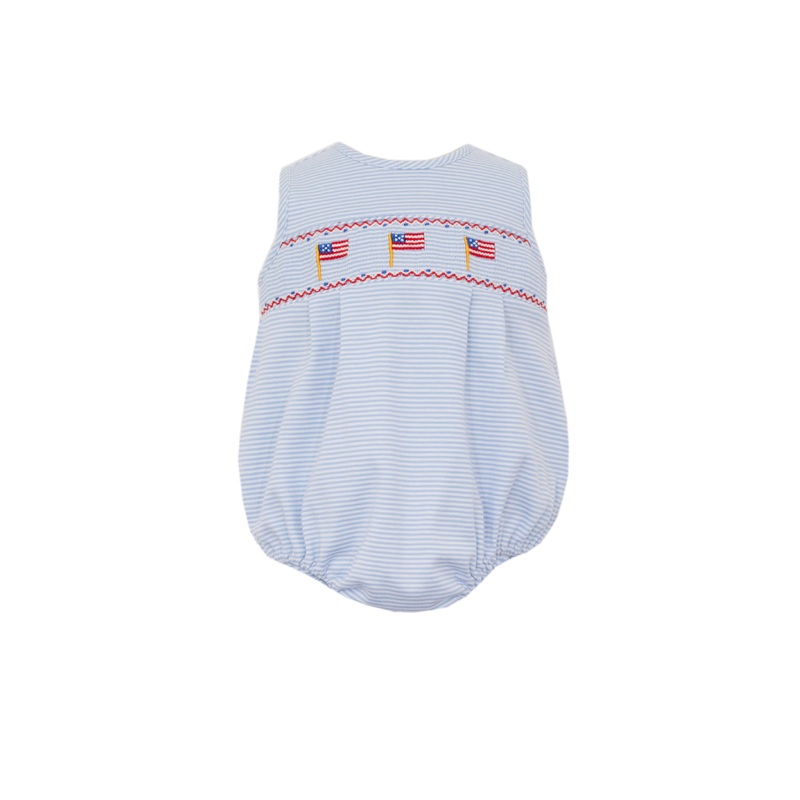 Boy’s Flags Smocked Light Blue Stripe Knit Sun Bubble