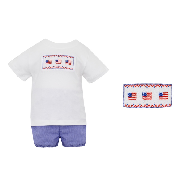 Boy’s Flags Smocked Royal Blue Micro Check Shorts Set