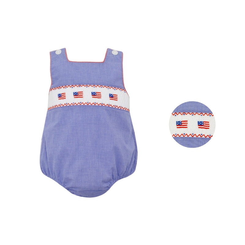 Boy’s Flags Smocked Royal Blue Micro Check Sun Bubble
